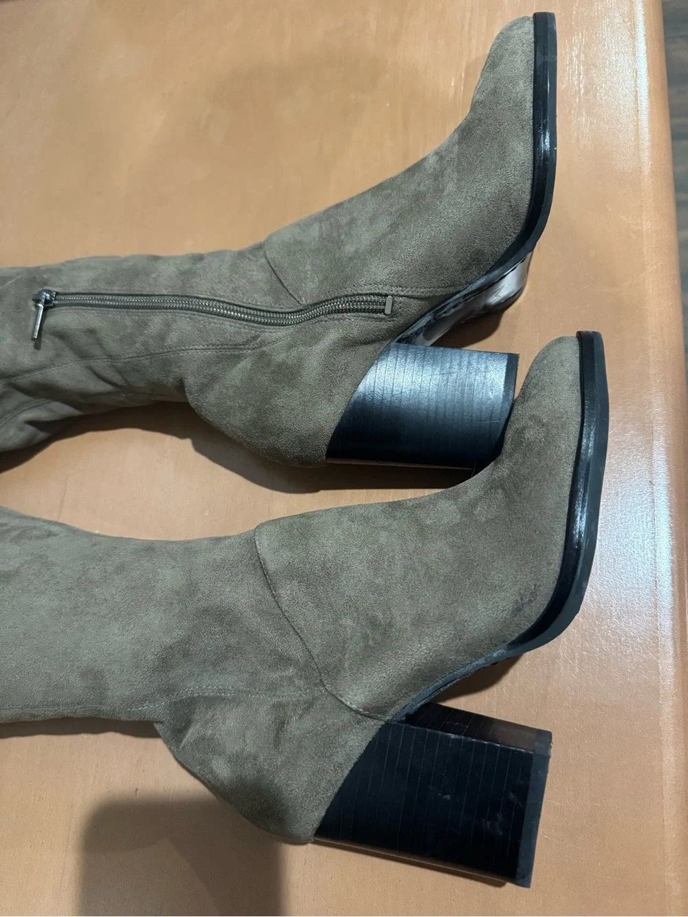 Marc Fisher Thigh High Suede Block Heel Boots in Taupe
